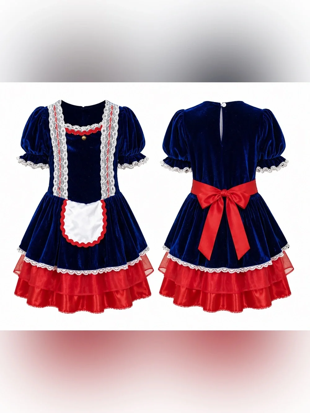 Girls Patriotic Velvet Costume Dress Red White Blue Size 7/8 Medium